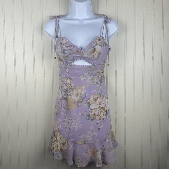 Saints & Secrets Purple Floral Mini Dress In Women's‎ Size Medium Cutout & Ties - Picture 1 of 12